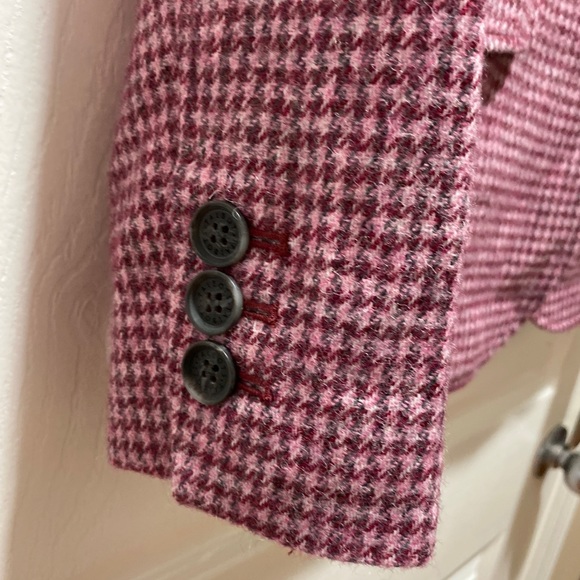 TALBOTS SHETLAND PINK WOOL BLAZER HOUNDSTOOTH - Picture 11 of 13